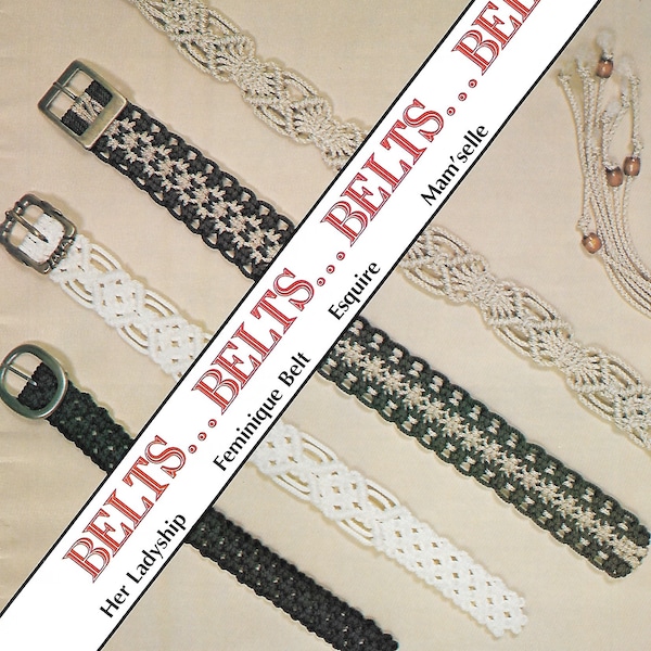 Cinturón de macramé • Diseño de cinturones de macramé de los años 70 Diseños de bolsos Patrones de accesorios • Bolsa de mercado Cómo realizar instrucciones Libro de patrones PDF vintage de los años 70
