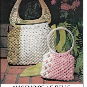 Madame + Mademoiselle Handväska • 1970-tals Makraméväskor Design Handväskedesign Handväskemönster • Instruktionsbok för väskor Mönsterbok för 70-tals vintage PDF