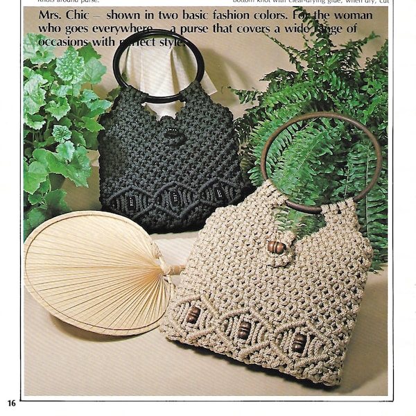 Chic Ring Purse • 1970s Macrame Bags Design Handbag Designs Purses Patterns • Market Bag How To Instruction Pattern Book 70s vintage PDF