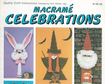 Makramee Feiern • 1970er Jahre Makramee Hausdekoration Hase Santa Weihnachten Weihnachten Herz Hexe • Musterbuch • 70er Jahre Vintage Bücher • Retro PDF