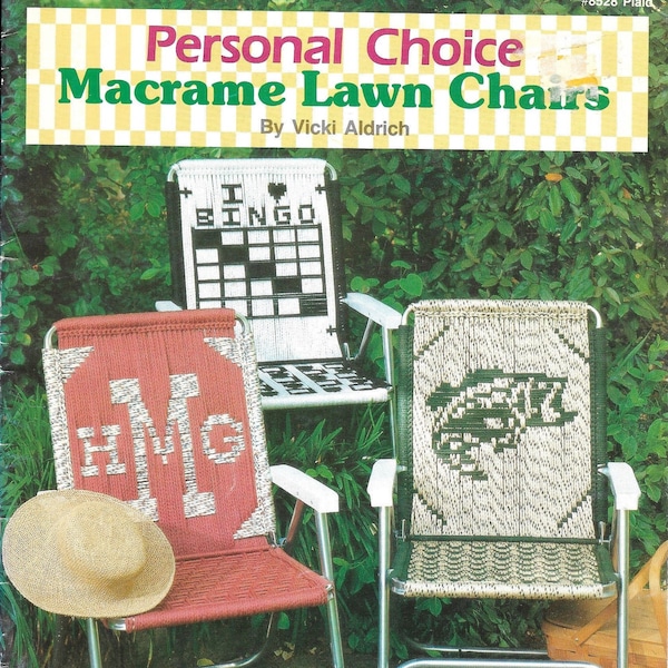 Vintage Macrame Lawn Chair PDF Book • 1980s Macrame Patio Folding Deck Furniture Sports Bingo Ottoman • 1970s Macrame Pattern PDF Booklet