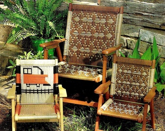 Kids Macrame Chairs • DIY Macrame Chair Pattern Patio Lawn Chair Folding Deck Furniture Ottoman • Pattern Book Booklet 70s Vintage Books PDF
