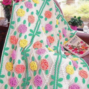 Vintage Crochet Afghan Pattern Book • Flower Roses Rose Garden Afghans • Lapghan Appliqué Crochet Blanket PDF Pattern ebook Digital Download