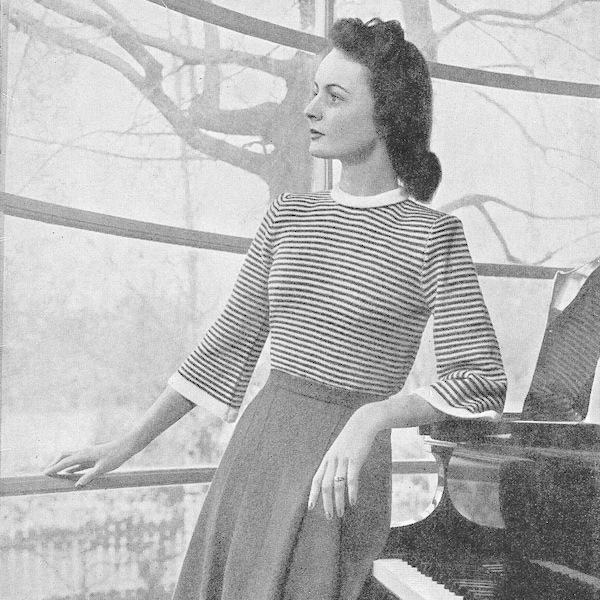 Daytime Sweater • 1940s Knitting Knit Jumper Pullover • 40s Patons 219 Vintage Pattern • Retro Women's Digital PDF