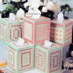 Vintage Plastic Canvas Pattern Book PDF • Plastic Canvas Tissue Box Cover Pattern • Flower Floral Home Decor Tulip Lily Pansy Rose Dahlia