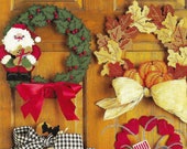 Vintage Plastic Canvas Pattern Book PDF Christmas Wreath Pattern Santa Easter Egg Harvest Cat Xmas Fall Autumn Leaves Halloween Door Decor