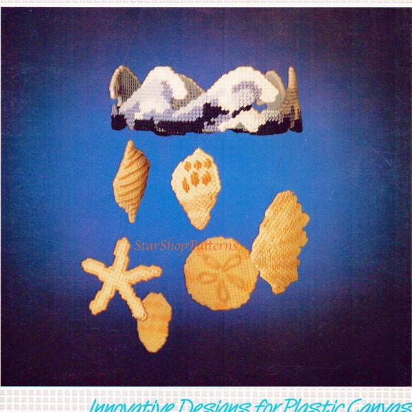 Vintage Plastic Canvas Pattern Book PDF • Seashell Plastic Canvas Patterns • Kid's Nursery Baby Mobile Conch Shell Wave Sea Ocean Starfish