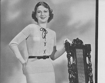 Charlene Dress • 1930s Paris Knitting Worth's 22 • 30s Women's Lace Wedding Bridal Skirt Suit Set Pattern • Vintage Patterns