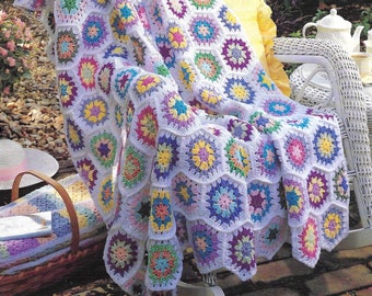 Vintage Crochet Afghan Pattern Book • Scrap Bag Afghans • Crochet Hexagon Motif Granny Square Hexagon Crochet Blanket Pattern • PDF ebook