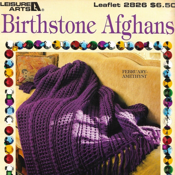 Vintage Crochet Afghan Pattern Book PDF Download • Birthstone Birth Stone Lapghan Worsted Weight Crochet Blanket Pattern • Lace Crochet