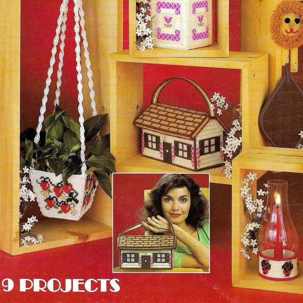 Vintage Plastic Canvas Pattern Book PDF • Plastic Canvas House Patterns • Easter Basket Village City • Strawberry Plant Hanger Cottage Purse