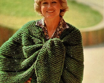 Evergreen Shawl • 1970s Knit Cape Wrap Pattern • Vintage 70s Knitting Wedding Stole Patterns • Retro Yarns • Instant Download