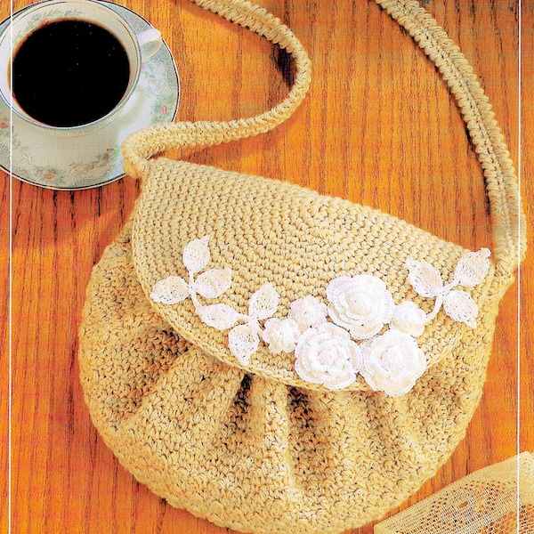 Vintage Crochet Purse Pattern Book PDF Download • Rose Purse Crochet Pattern • Handbag Shoulder Bag Crochet Pattern Flower Garden Floral Bag