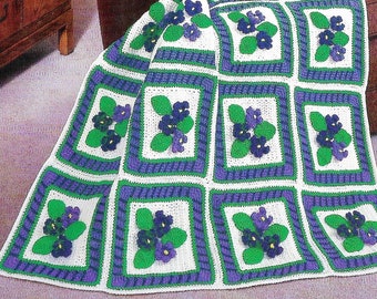 Vintage Crochet Afghan Pattern Book • Flower Violet Garden Afghans • Lapghan Appliqué Crochet Blanket PDF Pattern ebook Digital Download