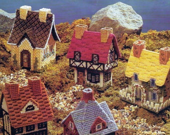 Vintage Plastic Canvas Pattern Book PDF • Cottagecore Cottage House Plastic Canvas Patterns Town Village City Farmhouse Dollhouse Doll House