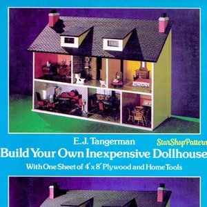 Vintage Dollhouse Furniture Pattern Book PDF Miniature Toy Fairy Cottage Plywood DIY Doll House 1:12 Scale Plan Schematic Mini Home eBook