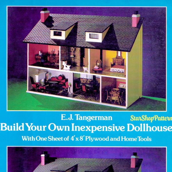 Vintage Dollhouse Furniture Pattern Book PDF Miniature Toy Fairy Cottage Plywood DIY Doll House 1:12 Scale Plan Schematic Mini Home eBook