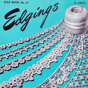 Vintage gehaakte randen patroonboek pdf • Jaren 40 breipatroon gehaakte randen • Gebreide bloemenrand Jaren 40 gebreide kantrandpatronen downloaden