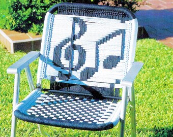 Macraméstoelen • Vintage macramé-terrasstoel patroonboek pdf • Opklapbaar terrasmeubilair Muzieknoten Instructies voor het herstellen van de tuinstoel