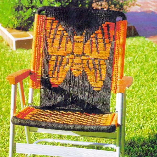 Macrame Chairs • Vintage Macrame Patio Lawn Chair Pattern Book PDF • Folding Deck Furniture Butterfly DIY Recover Lawn Chair Instructions