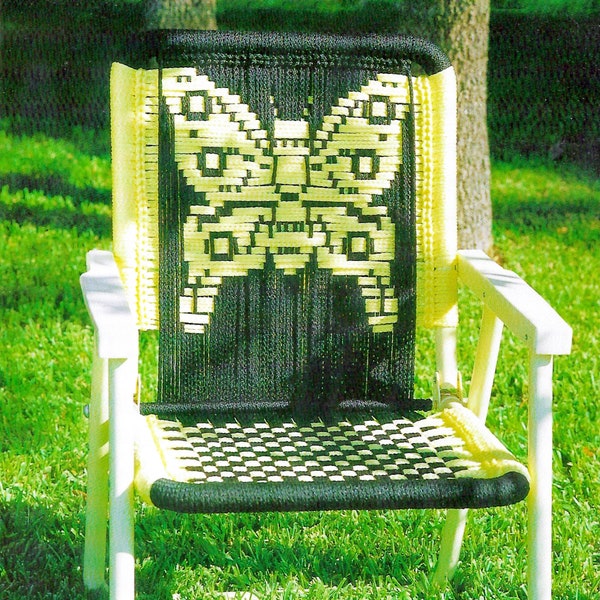 Macrame Chairs • Vintage Macrame Patio Lawn Chair Pattern Book PDF • Folding Deck Furniture Butterfly DIY Recover Lawn Chair Instructions