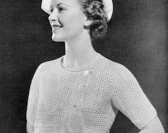 1930s Crochet Blouse Pattern PDF • Vintage Women's Crochet Sweater Top