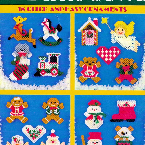 Vintage Plastic Canvas Pattern Book PDF Download • Mini Christmas Ornament Plastic Canvas Pattern Xmas Magnet Santa Snowman Tree Angel