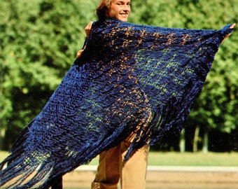 Flamenco Fan Shawl • 1970s Crochet Cape Wrap Pattern • Vintage 70s Crocheting Wedding Stole Patterns • Retro Yarns • Instant Download