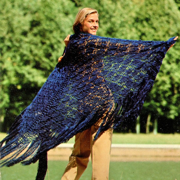 Flamenco Fan Shawl • 1970s Crochet Cape Wrap Pattern • Vintage 70s Crocheting Wedding Stole Patterns • Retro Yarns • Instant Download