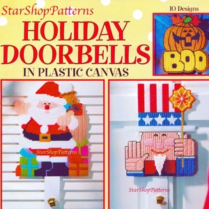 Vintage Plastic Canvas Pattern Book PDF Download • Door Plastic Canvas Patterns Christmas Halloween USA Flag Door Santa Easter Welcome Eagle