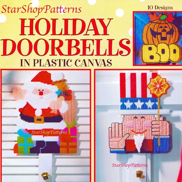 Vintage Plastic Canvas Pattern Book PDF Download • Door Plastic Canvas Patterns Christmas Halloween USA Flag Door Santa Easter Welcome Eagle