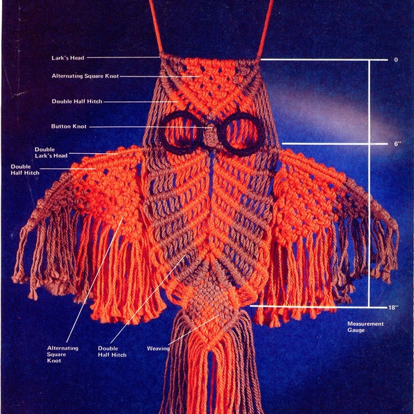 Doc • Owl Macrame • 1970s Macramé Pot Hangers • How To Instruction Pattern Book • 70s Vintage Plant Hanger • Retro Book PDF