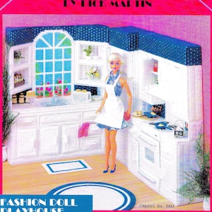 Vintage Plastic Canvas Pattern Book PDF 1:12 Scale Dollhouse Plan Schematic 11.5" Doll House Plastic Canvas Patterns Booklet Country Kitchen