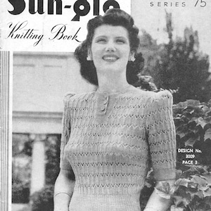 Gothic Sweater • Plus Size 1940s Knitting Knit Pullover Sweater • 40s Sun-Glo SunGlo 75 Vintage Pattern • Retro Women&#39;s Digital PDF