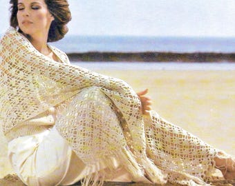 1970s Shawl Crochet Pattern PDF • Vintage Wedding Crochet, Shell Stitch, Lace Throw, Fringed Wrap • 1978