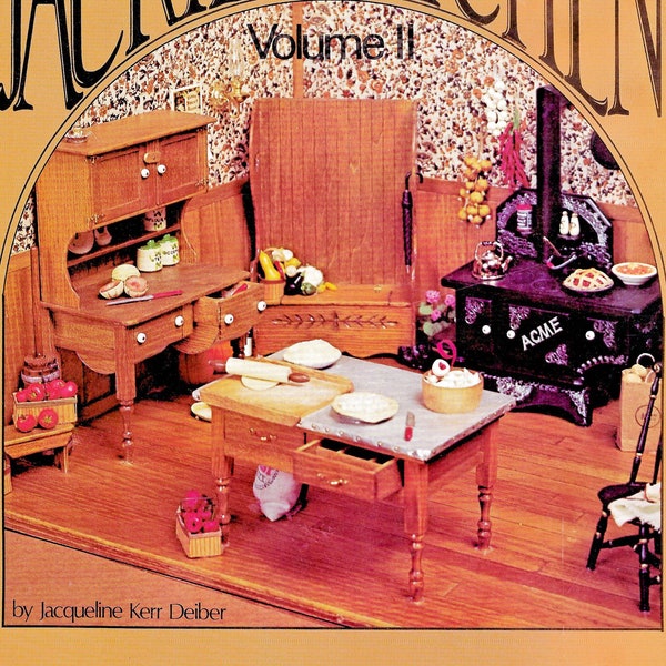Vintage Miniature Dollhouse Furniture Pattern Book PDF • Country Kitchen Doll House 1:12 Scale Mini Toy Table Stove Cabinet Dutch Settle