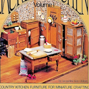 Vintage Miniatur-Puppenhaus-Möbel-Muster-Buch PDF • Landhausküche Puppenhaus 1: 12 Minispielzeug Dry Sink Eisbox-Pie Sicherer Arbeitstisch