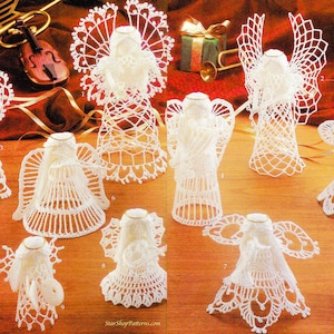 Vintage Crochet Angel Pattern Book PDF Digital Download • Cotton Xmas Crochet Christmas Ornament Angel Tree Topper Musical Cherub Pattern