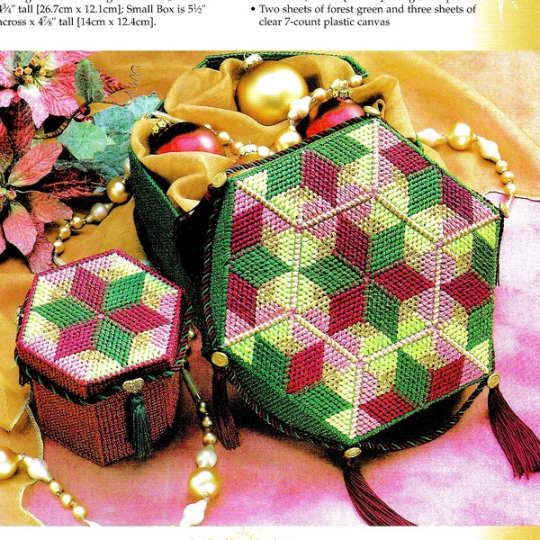 Vintage Plastic Canvas Pattern Book PDF • Hexagon Box Pattern • Spring Floral Flower Treasure Box • Easter Basket Pattern • Mini Box Pattern