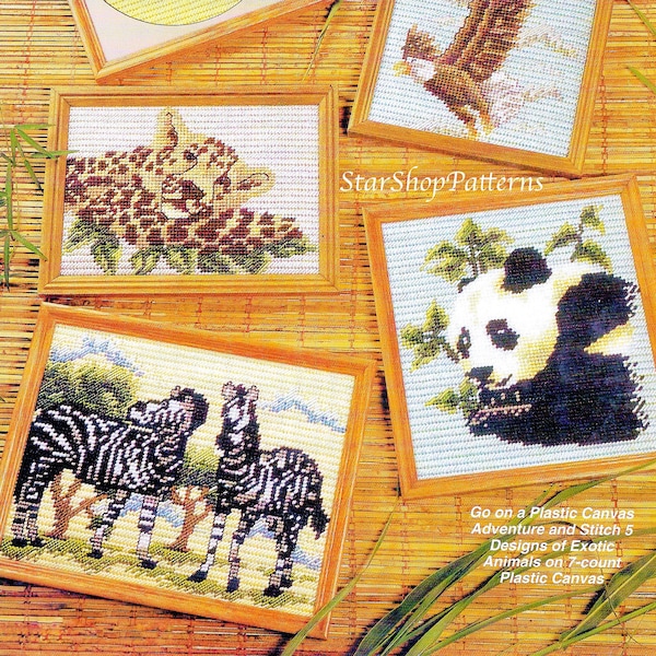 Plastic Canvas Pattern Book PDF • Wild Animal Plastic Canvas Pattern • Animal Art Pattern • Panda Wolf American Bald Eagle Leopard Wall Art