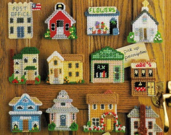 Vintage Plastic Canvas Pattern Book PDF Digital Download • Town City Cottage Village House Plastic Canvas Magnet Patterns Booklet Church