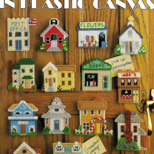 Vintage Plastic Canvas Pattern Book PDF Digital Download • Town City Cottage Village House Plastic Canvas Magnet Patterns Booklet Church