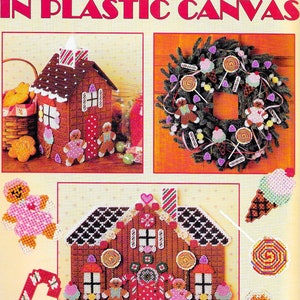 Vintage Plastic Canvas Pattern Book PDF • Christmas Gingerbread House Tissue Box Cover Pattern Plastic Canvas Wreath Xmas Advent Candy Toy