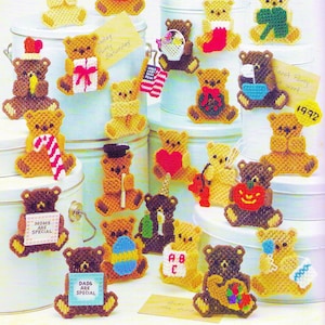 Bear Plastic Canvas Pattern Book PDF • Picnic Teddy Bear Fridge Magnet Vintage Plastic Canvas Patterns • Christmas Easter Halloween Holiday