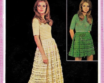 Vintage Crochet Pattern PDF • 1970s Dress Crochet Pattern 70s Lace Mini Dress Crochet Pattern Wedding Dress Long Maxi Dress Crochet Pattern