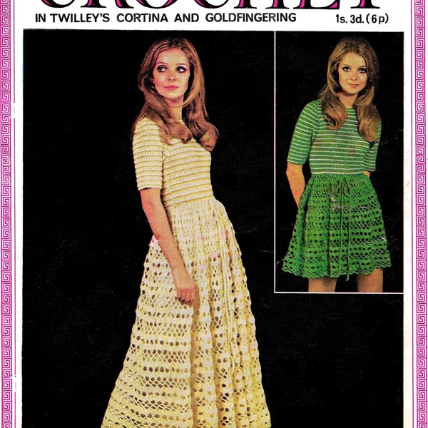 Vintage Crochet Pattern PDF • 1970s Dress Crochet Pattern 70s Lace Mini Dress Crochet Pattern Wedding Dress Long Maxi Dress Crochet Pattern