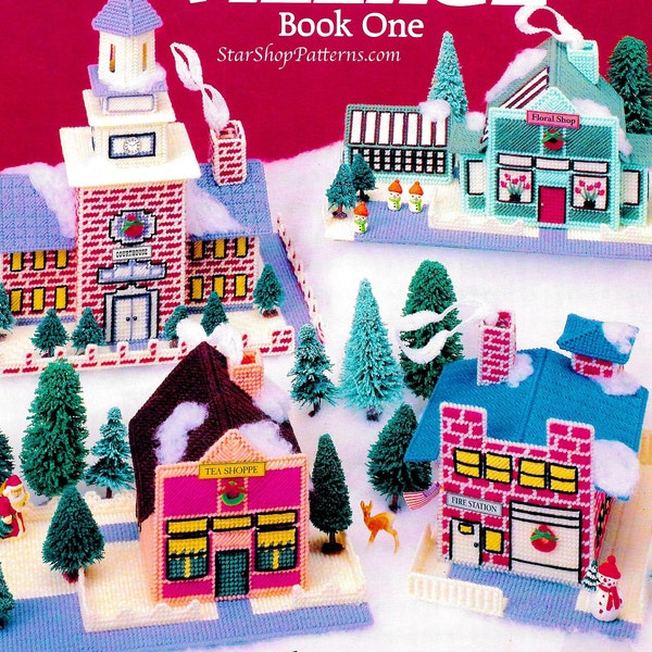 Vintage Plastic Canvas Pattern Book PDF • Cottagecore Cottage House Christmas Xmas Plastic Canvas Patterns Town Village Dollhouse Doll House