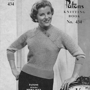 Mavis Sweater • 1950s Knitting Pattern • 50s Vintage Jumper Pullover Knitting Patterns • Patons 434 Retro PDF