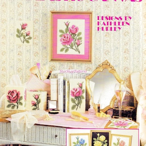 Vintage Plastic Canvas Pattern Book PDF • Toilet Paper Cover Plastic Canvas Tissue Box Cover Pattern Flower Floral Vanity Yellow Wild Rose