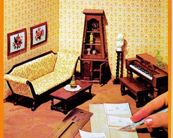 Vintage Miniature Dollhouse Furniture Pattern Book PDF eBook Toy Doll House 1:12 Scale Plan Schematic Mini End Coffee Table Sofa Couch Piano
